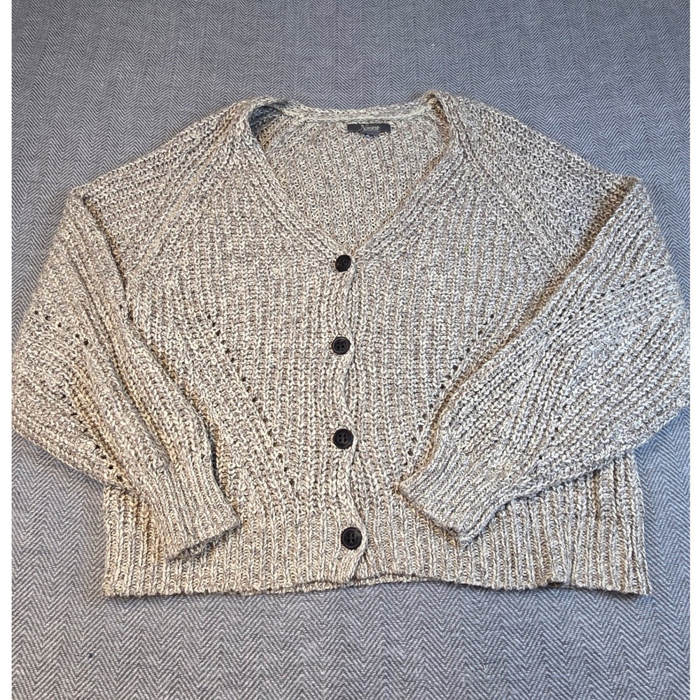 Natural Reflections Tan Marled Chunky Cardigan Sweater XL V-Neck Button Front